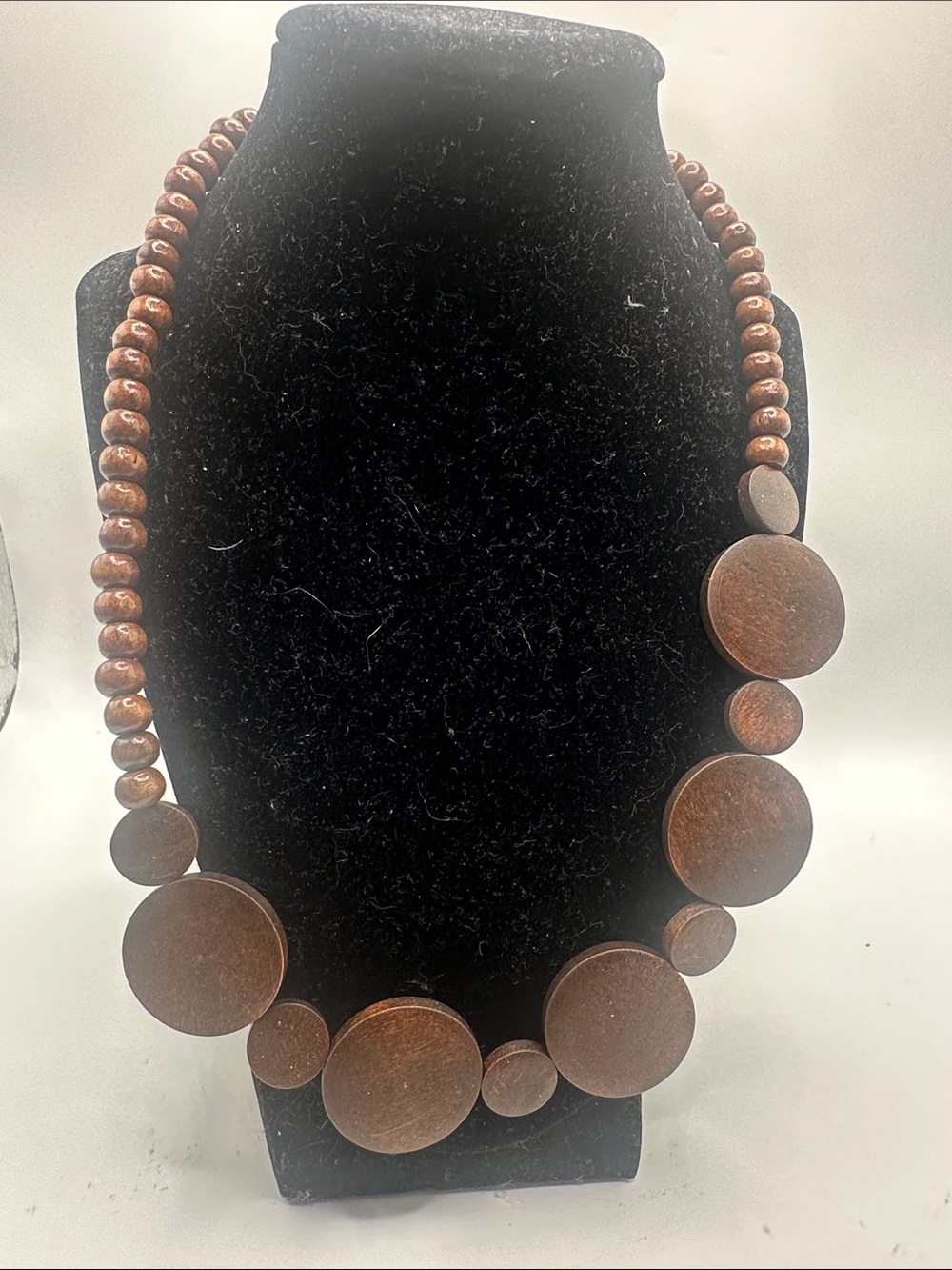 Wooden Disc Bead Statement Necklace - Brown